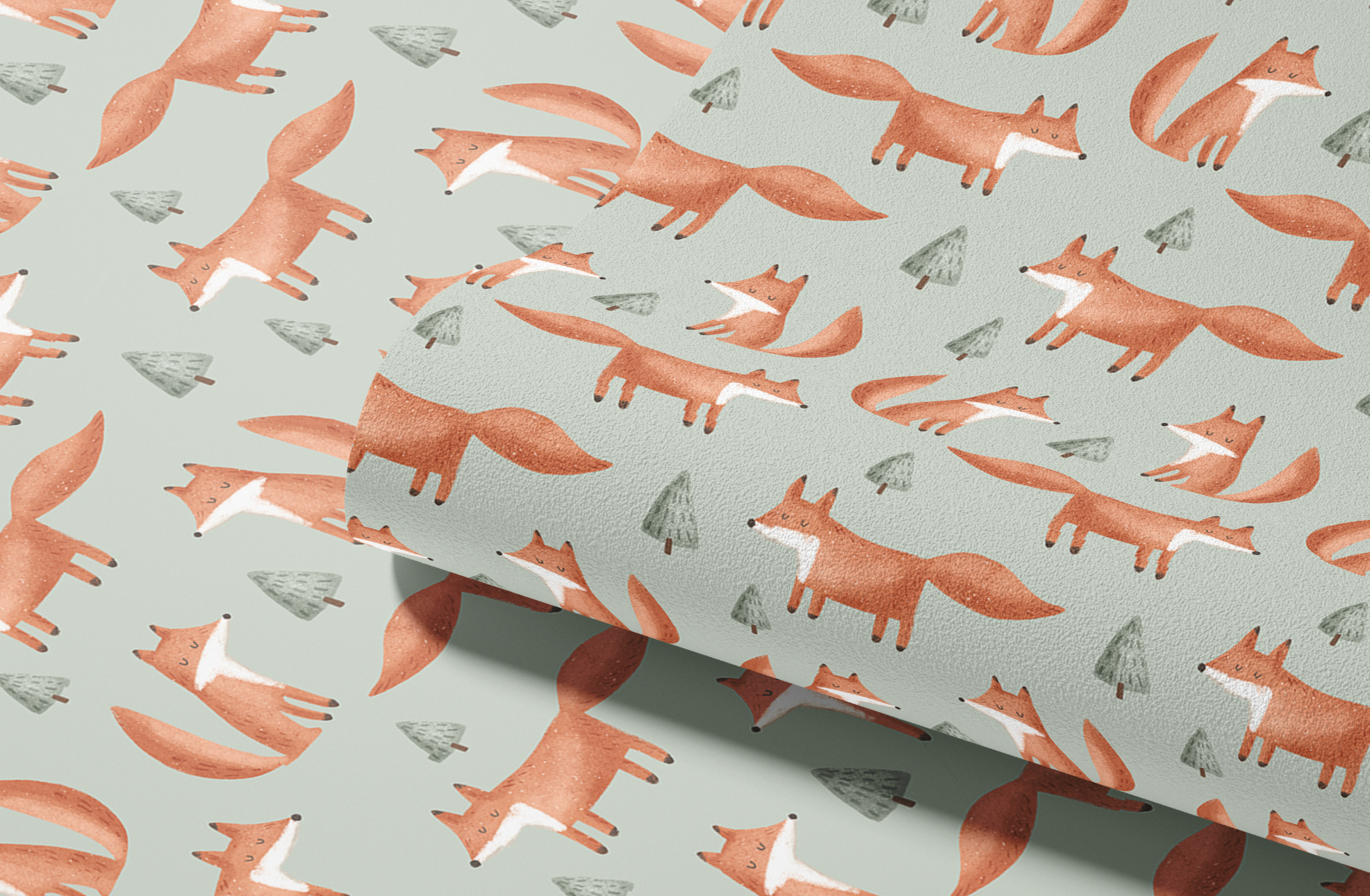 NEW! Peel and Stick or Traditional Woodland Forest Animals Nursery Baby Removable Wallpaper Pattern - FOX