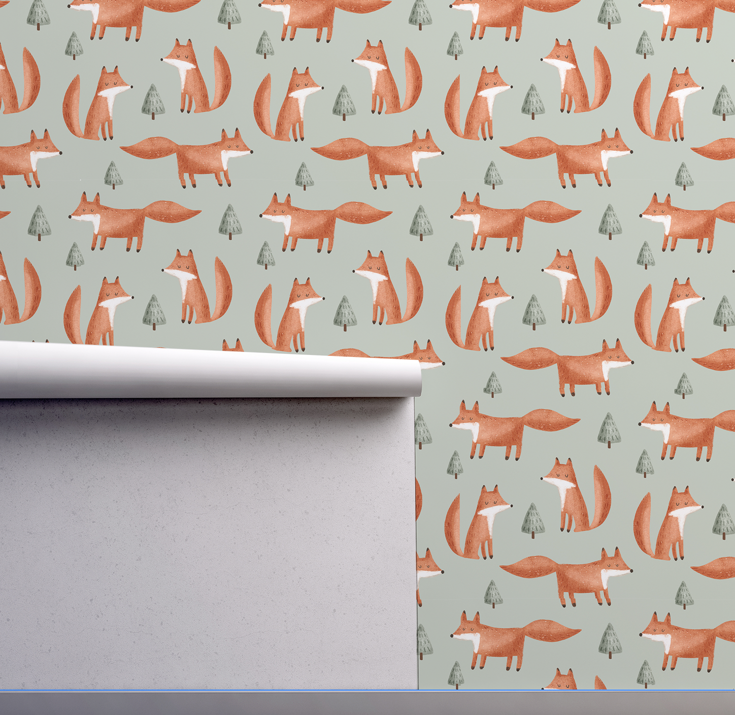 NEW! Peel and Stick or Traditional Woodland Forest Animals Nursery Baby Removable Wallpaper Pattern - FOX