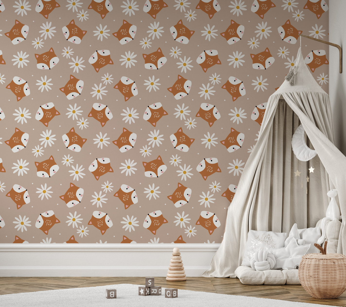 NEW! Peel and Stick or Traditional Woodland Forest Animals Nursery Baby Removable Wallpaper Pattern - FOX 2