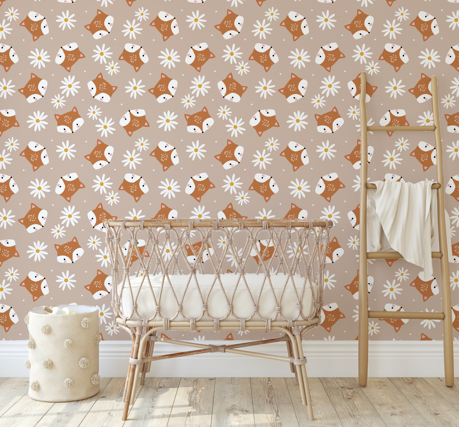 NEW! Peel and Stick or Traditional Woodland Forest Animals Nursery Baby Removable Wallpaper Pattern foxy 1 2