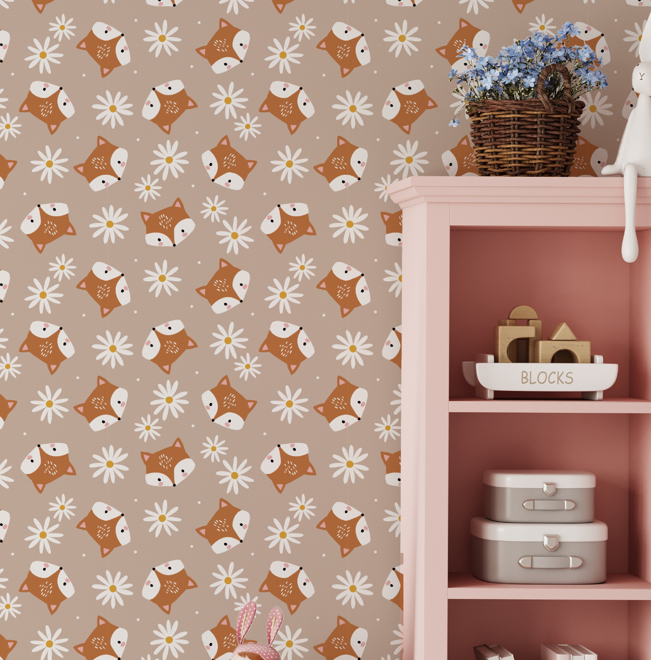 NEW! Peel and Stick or Traditional Woodland Forest Animals Nursery Baby Removable Wallpaper Pattern foxy 1 3