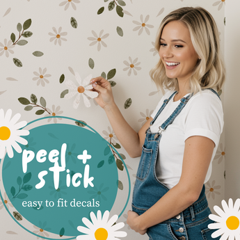 Peel and Stick DAISY Individual Decal kit - Vintage Daisy Eucalyptus Watercolour white and Pink Flower Floral Pattern