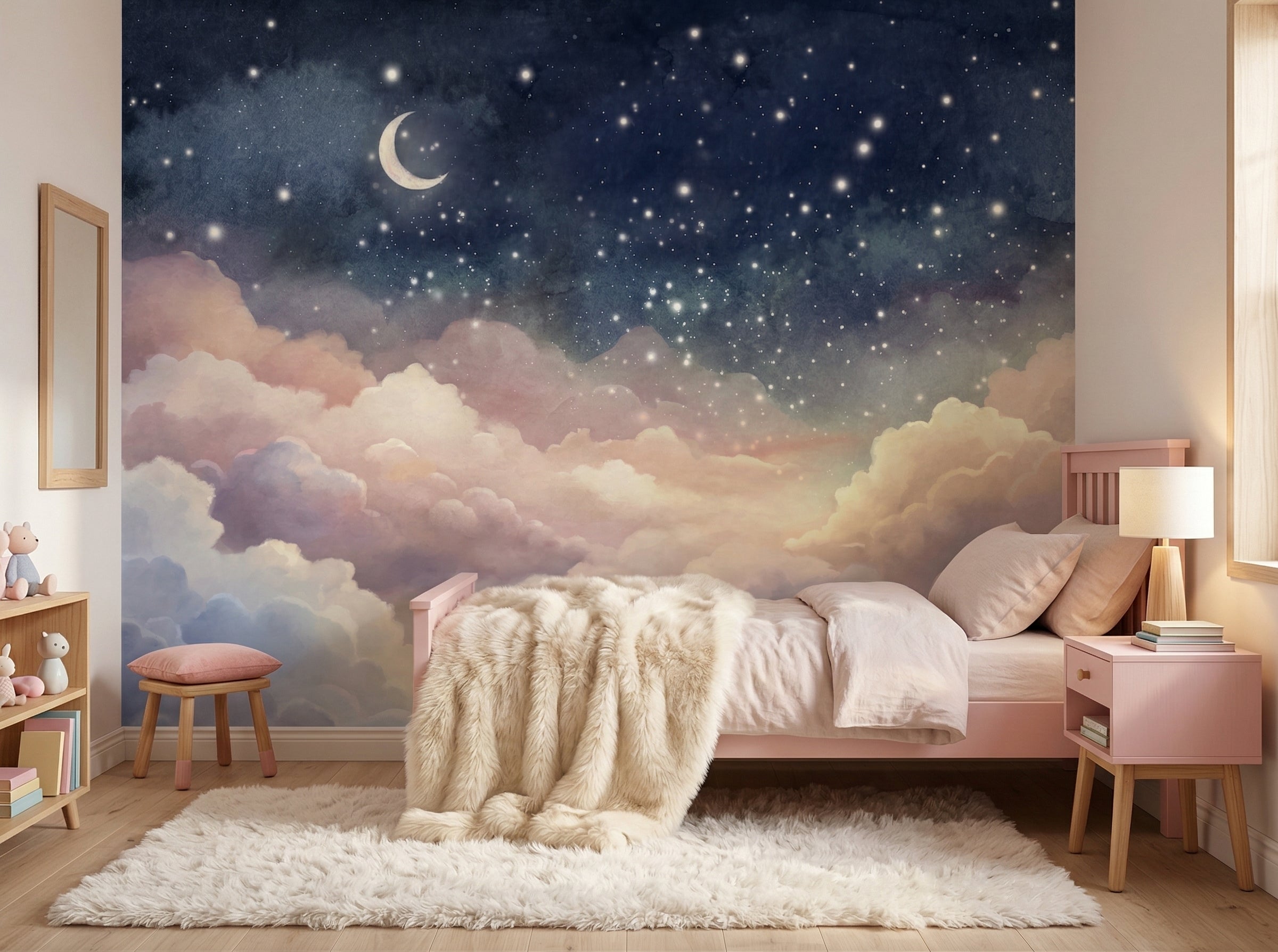Peel and Stick Starry Night Sky Wall Mural Nursery Bedroom Wallpaper ...