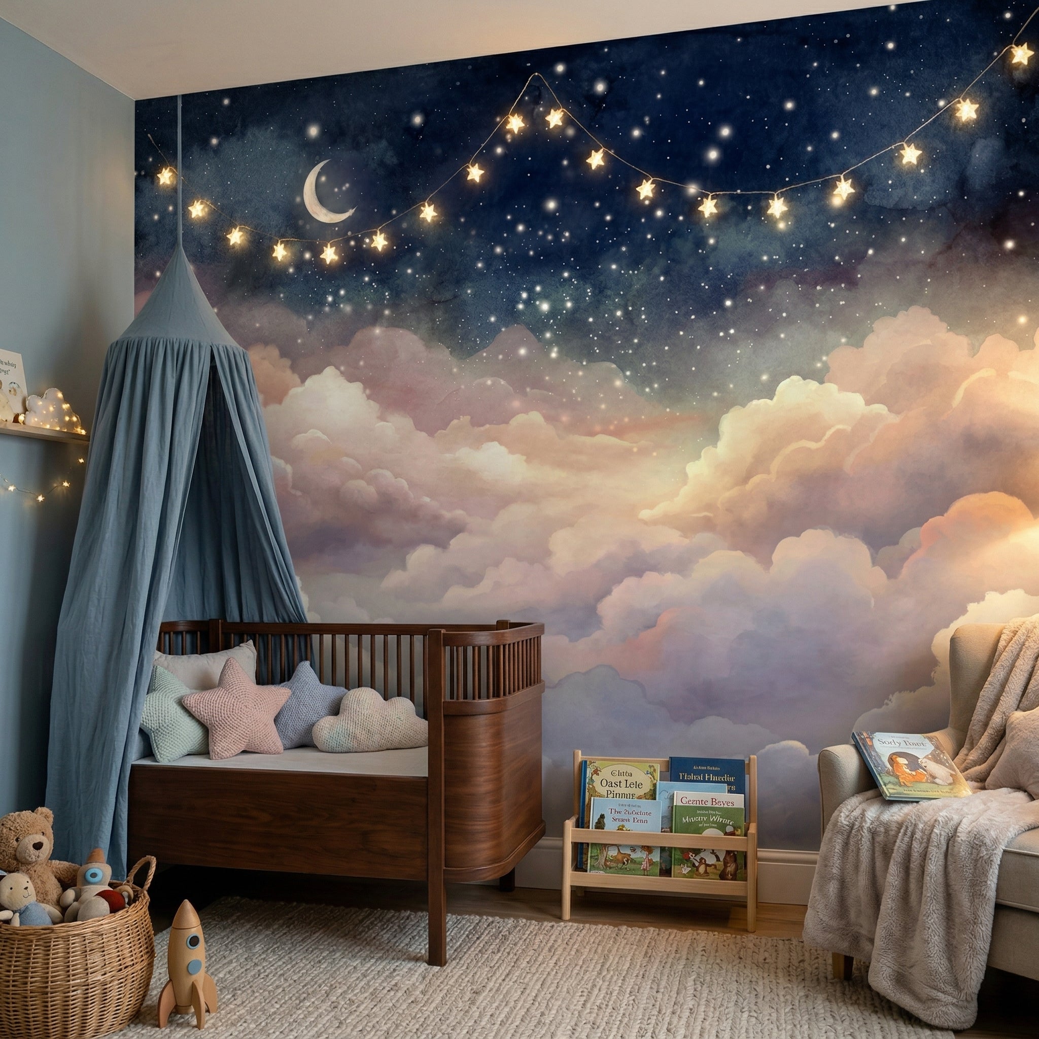 Peel and Stick Starry Night Sky Wall Mural Nursery Bedroom Wallpaper ...