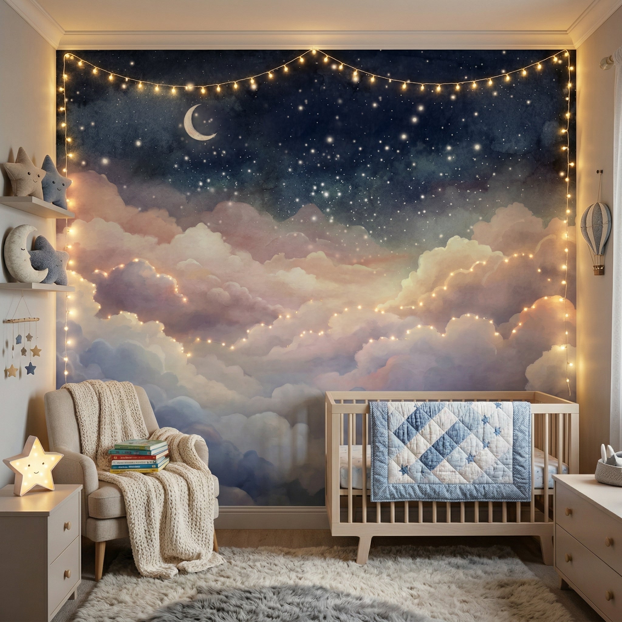 Peel and Stick Starry Night Sky Wall Mural Nursery Bedroom Wallpaper ...