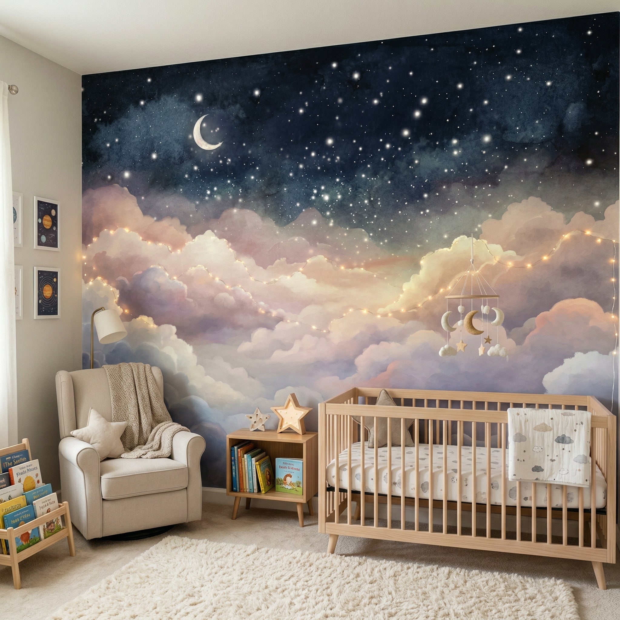 Peel and Stick Starry Night Sky Wall Mural Nursery Bedroom Wallpaper ...
