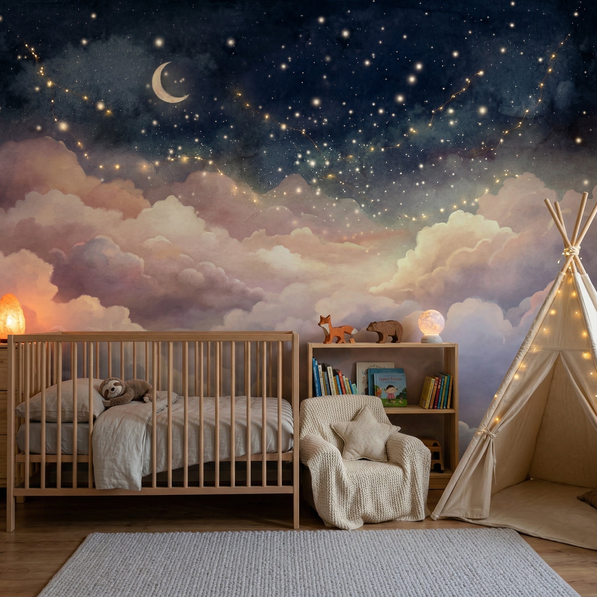 Peel and Stick Starry Night Sky Wall Mural Nursery Bedroom Wallpaper ...