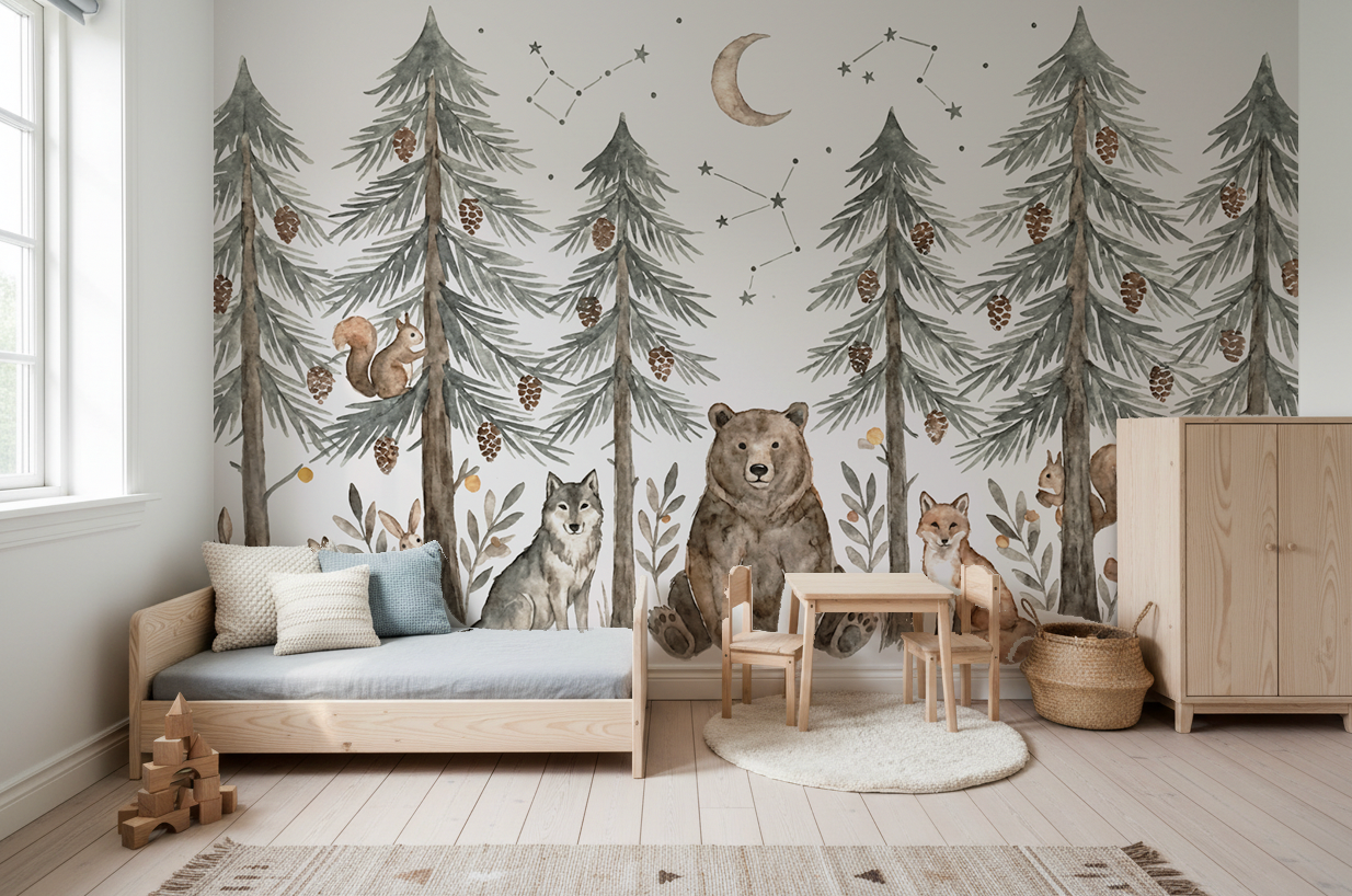Peel and Stick Starry Stargazing Animals Starry Night Sky Wall Mural ...