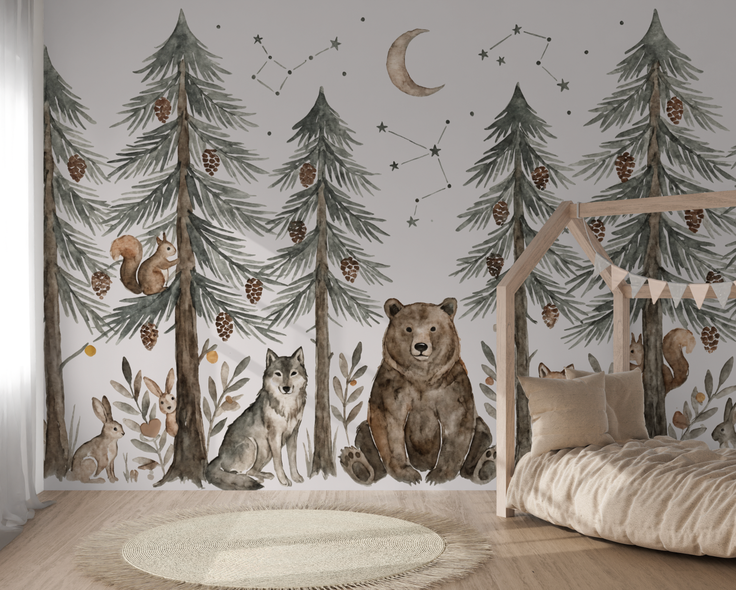 Peel and Stick Starry Stargazing Animals Starry Night Sky Wall Mural ...