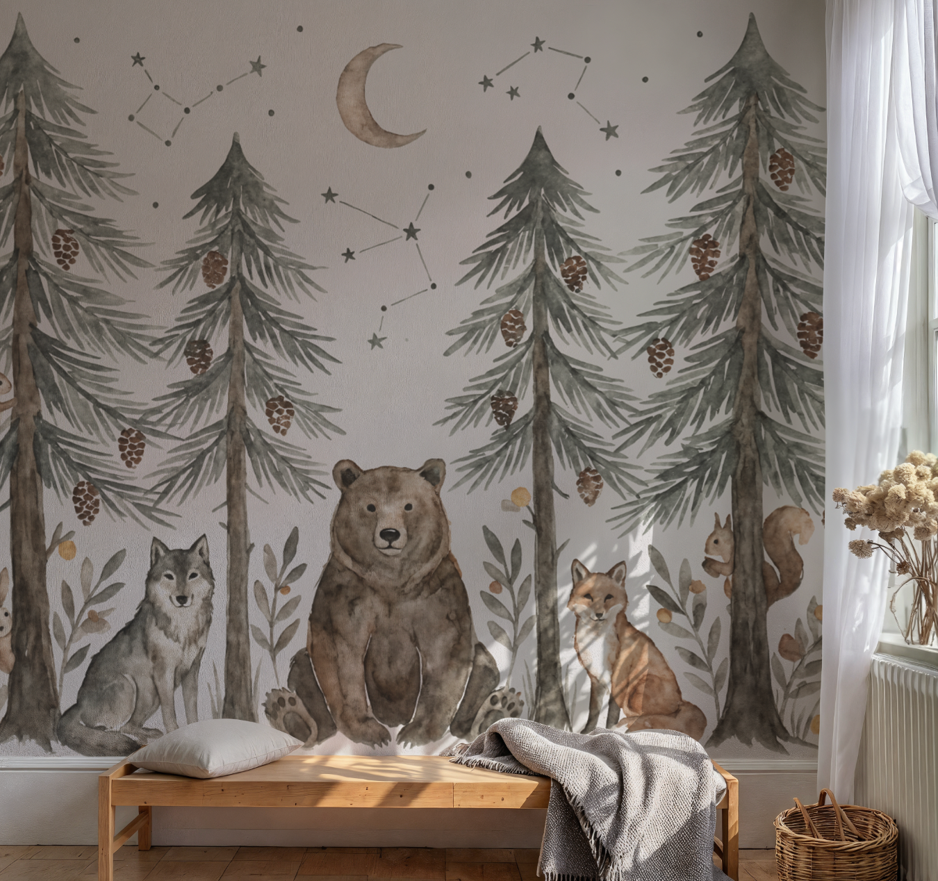 Peel and Stick Starry Stargazing Animals Starry Night Sky Wall Mural ...