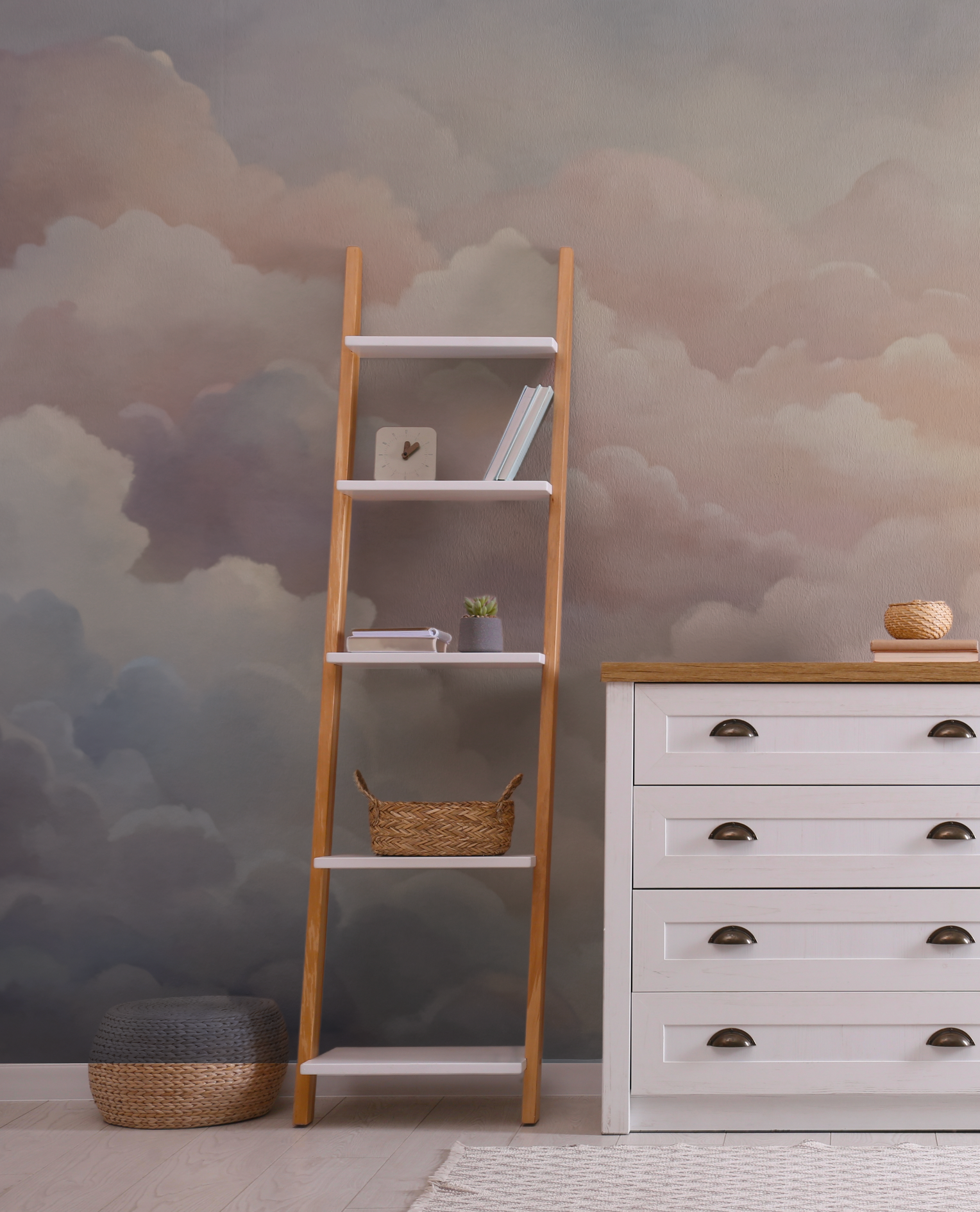 Peel and Stick and DREAMY Star Neutral Up in the Clouds Wall Mural Nursery Bedroom Wallpaper - Silver, Blush and Blue 6