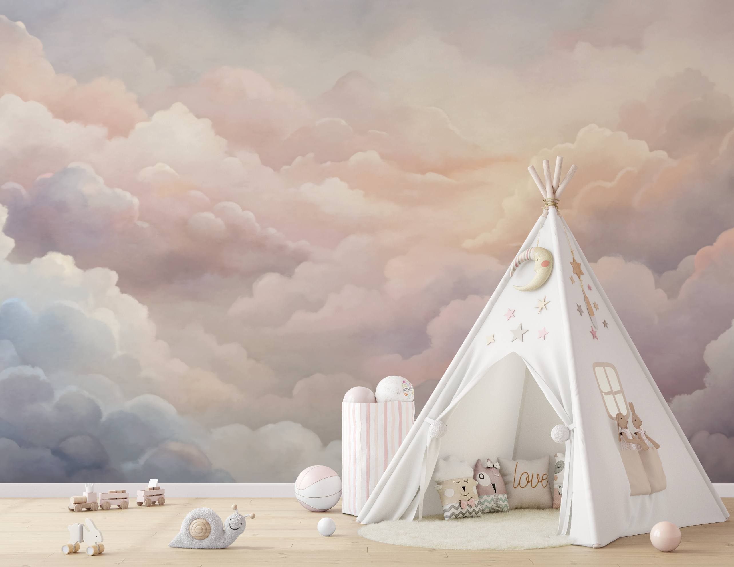 Peel and Stick and DREAMY Star Neutral Up in the Clouds Wall Mural Nursery Bedroom Wallpaper - Silver, Blush and Blue 8