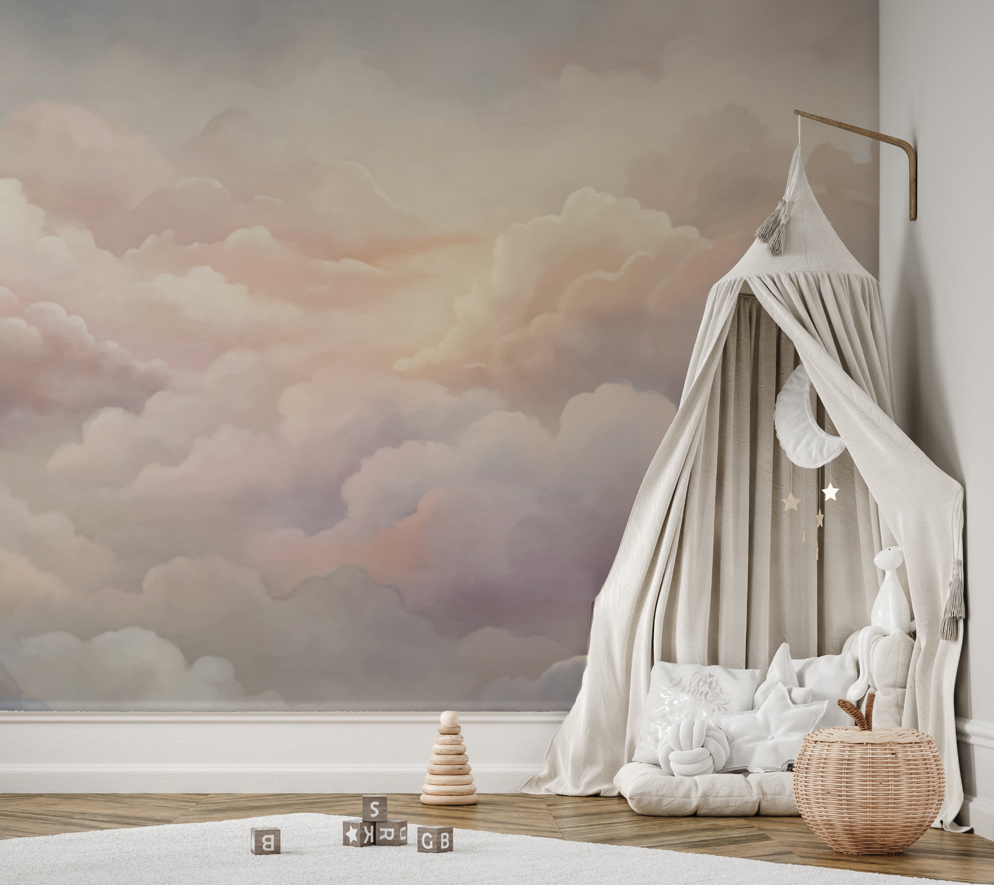 Peel and Stick and DREAMY Star Neutral Up in the Clouds Wall Mural Nursery Bedroom Wallpaper - Silver, Blush and Blue 9