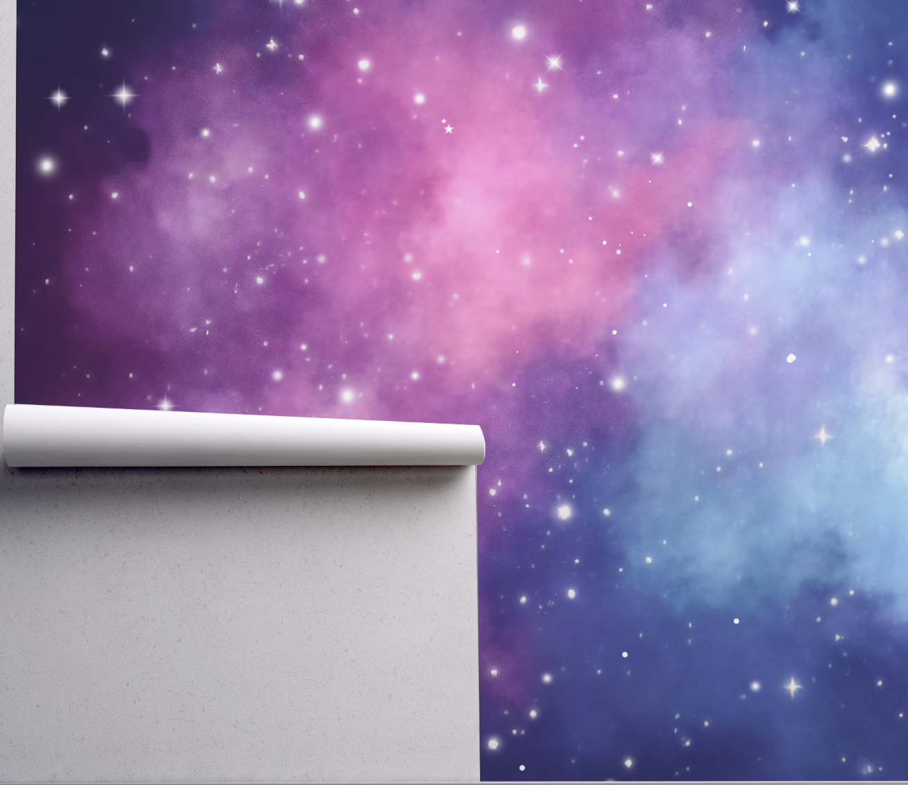 Peel and Stick and Traditional Galaxy Purple Blue and Pink Night Sky Wall Mural Nursery Bedroom Wallpaper - Stars Galaxy and Clouds