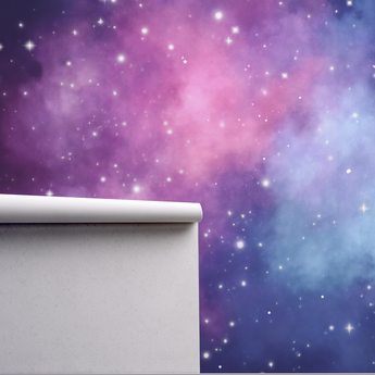 Peel and Stick and Traditional Galaxy Purple Blue and Pink Night Sky Wall Mural Nursery Bedroom Wallpaper - Stars Galaxy and Clouds