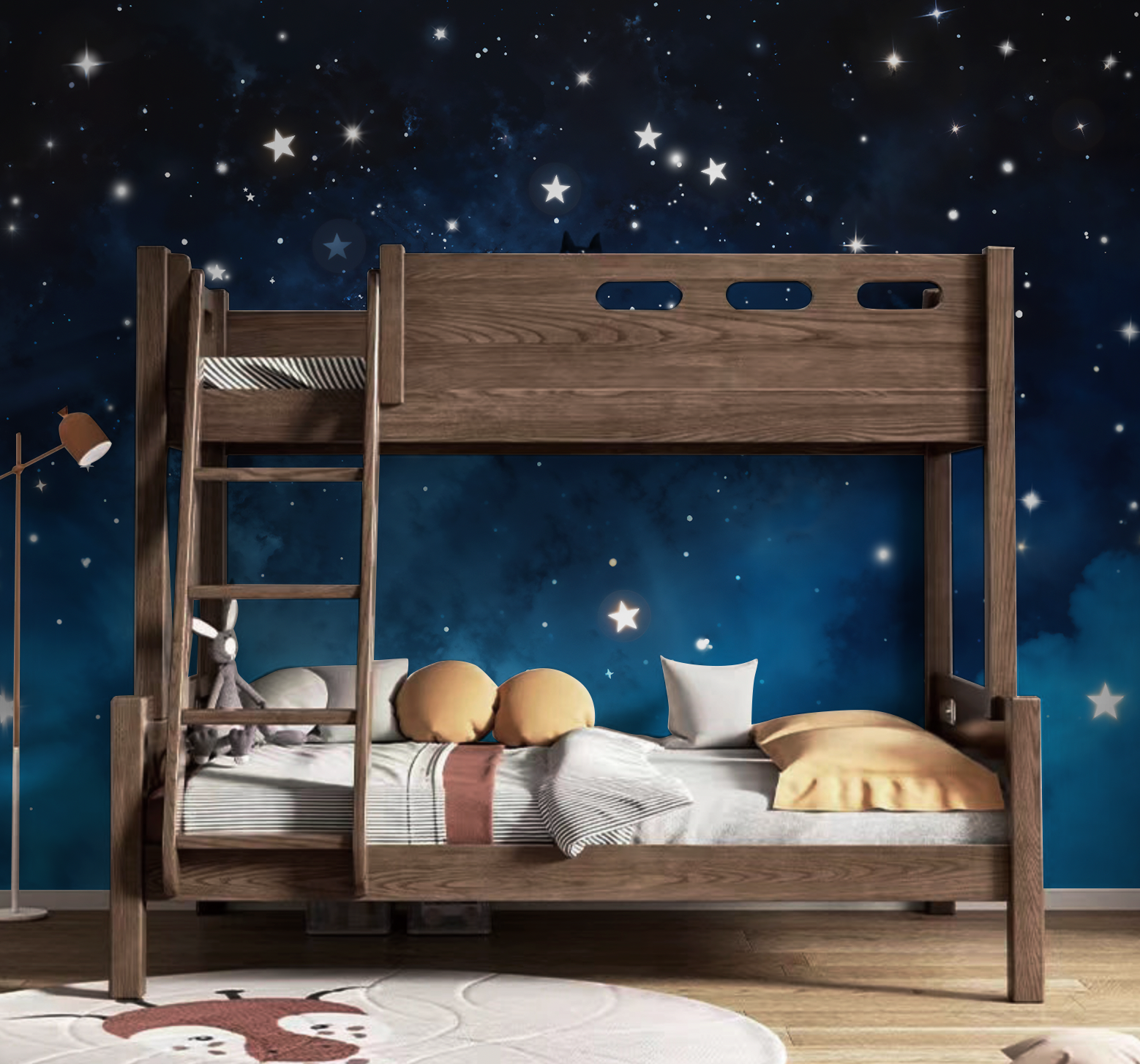 Peel and Stick and Traditional Starry Night Sky Wall Mural Nursery Bedroom Wallpaper - Stars Galaxy and Clouds