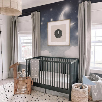 Peel and Stick and Traditional Starry Night Sky Wall Mural Nursery Bedroom Wallpaper - Stars Cresent Moon Clouds