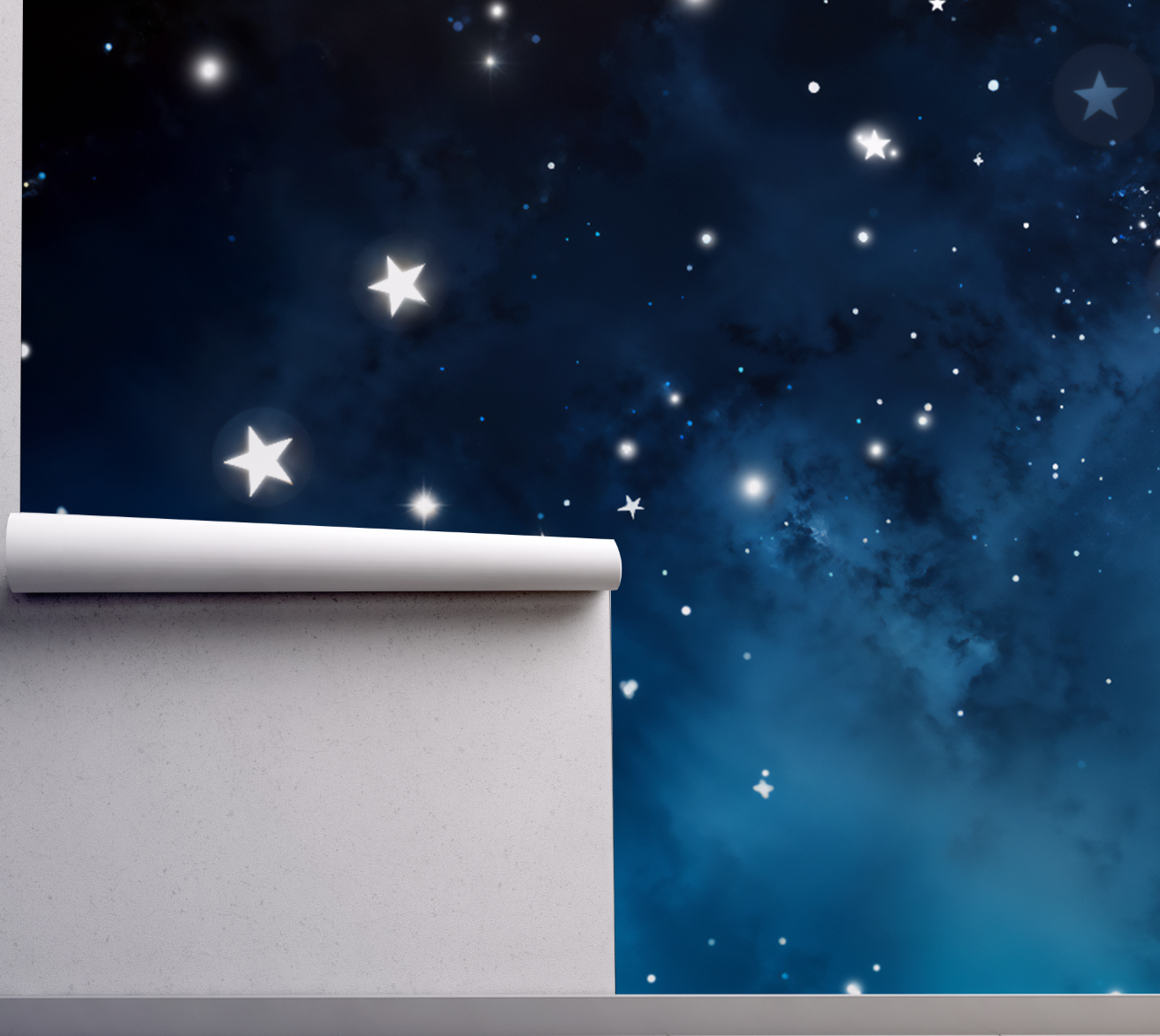 Peel and Stick and Traditional Starry Night Sky Wall Mural Nursery Bedroom Wallpaper - Stars Galaxy and Clouds