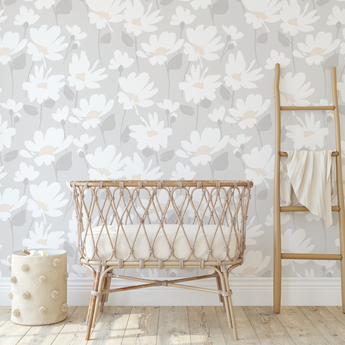 Peel and Stick or SOFT COLOURS Traditional Nursery Wallpaper - Vintage Daisy Eucalyptus Flower Floral Pattern 2
