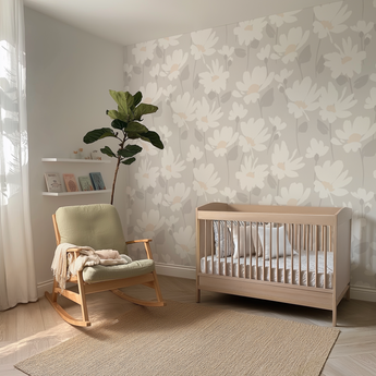 Peel and Stick or SOFT COLOURS Traditional Nursery Wallpaper - Vintage Daisy Eucalyptus Flower Floral Pattern 