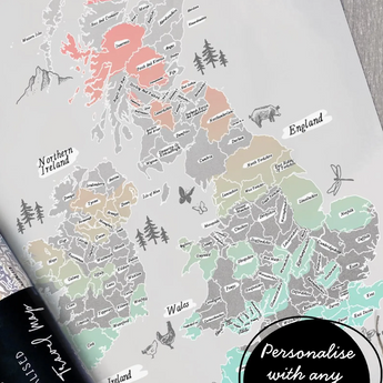 Map of Scotland with regions labeled, featuring a branding logo at the bottom.