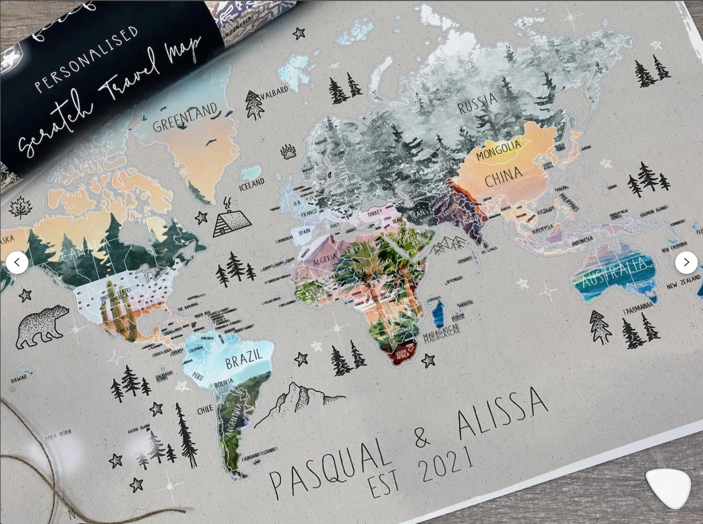 Personalised Camping Sketches Edition - Scratch Off Map Hand drawn Illustrated World Atlas