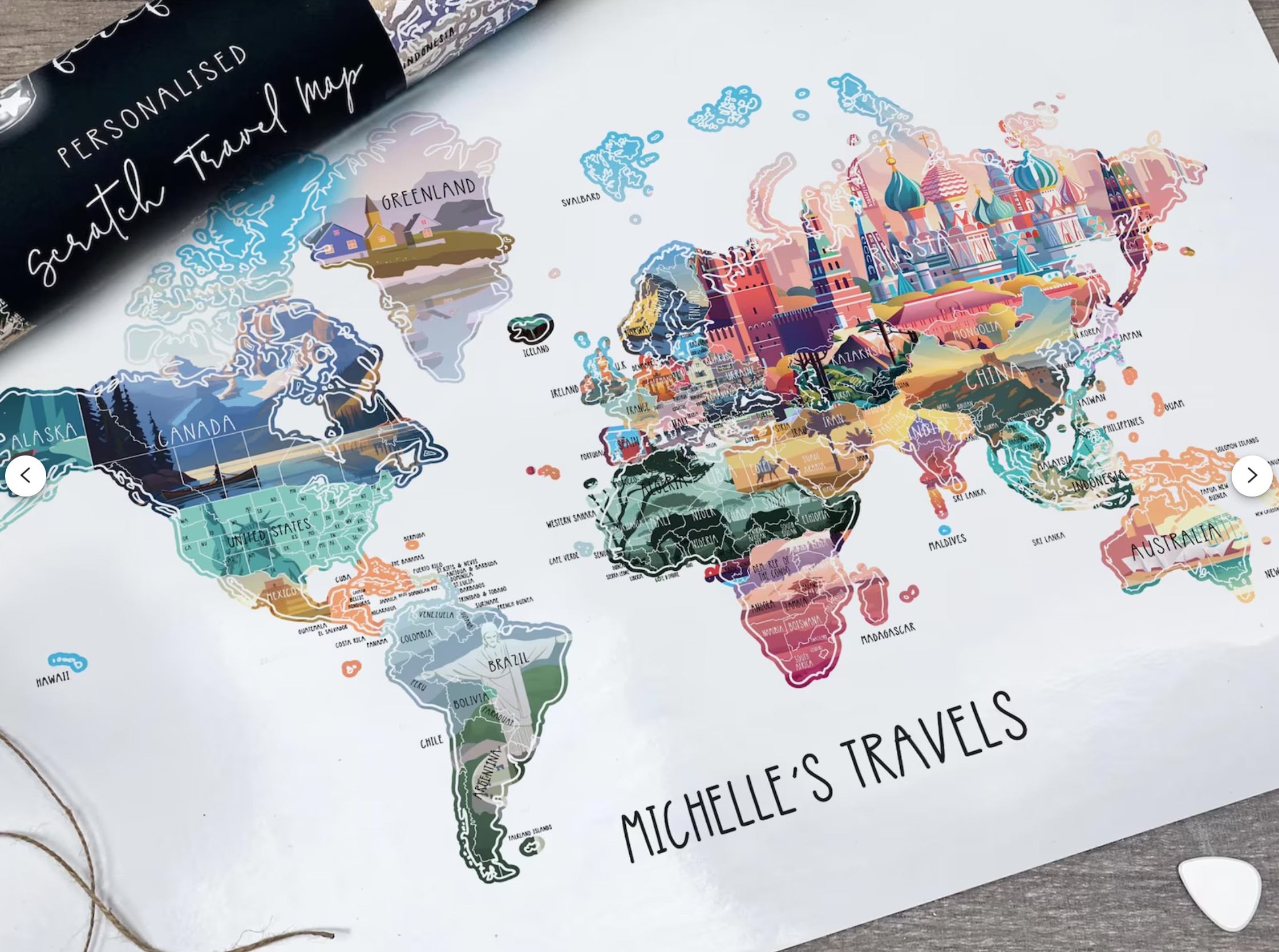 Personalised Scratch Off Map Hand drawn Illustrated World Atlas