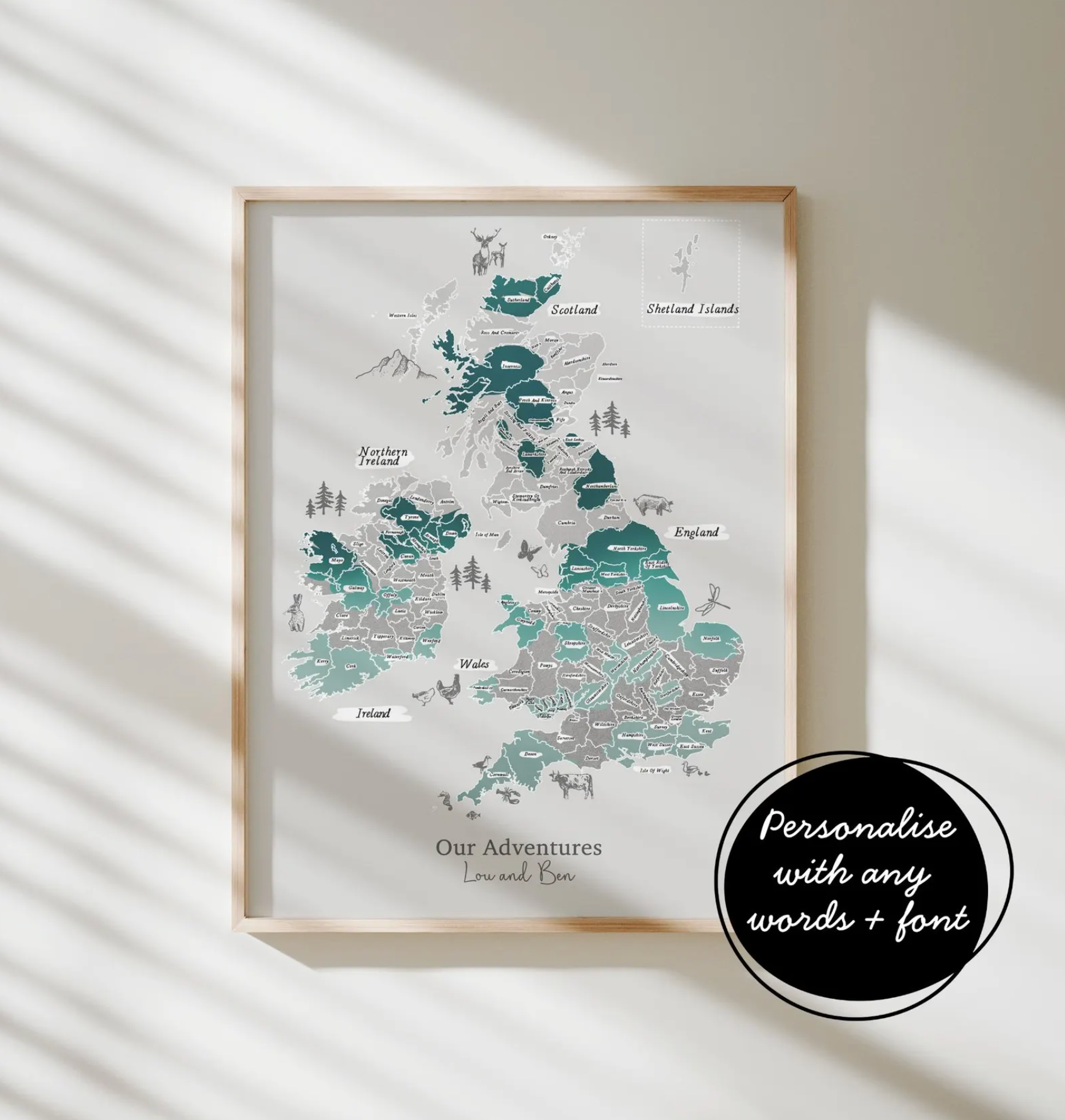 Personalised Scratch Off Map Hand drawn Watercolour UK MAP

Our customisable &amp; personalised UK Travel Map Scratch Off Map allows you to track your adventures with scratch tool included in purchase (included with purchase). Pick wording and design from a variety of fonts. Our maps make the perfect gift for couples, families and those dreaming of seeing everywhere on their bucket list!

CHOOSE BETWEEN :
PRINT-No Scratch off - No scratch remove layer, just the print beneath will be printed.
SCRATCH OFF pri