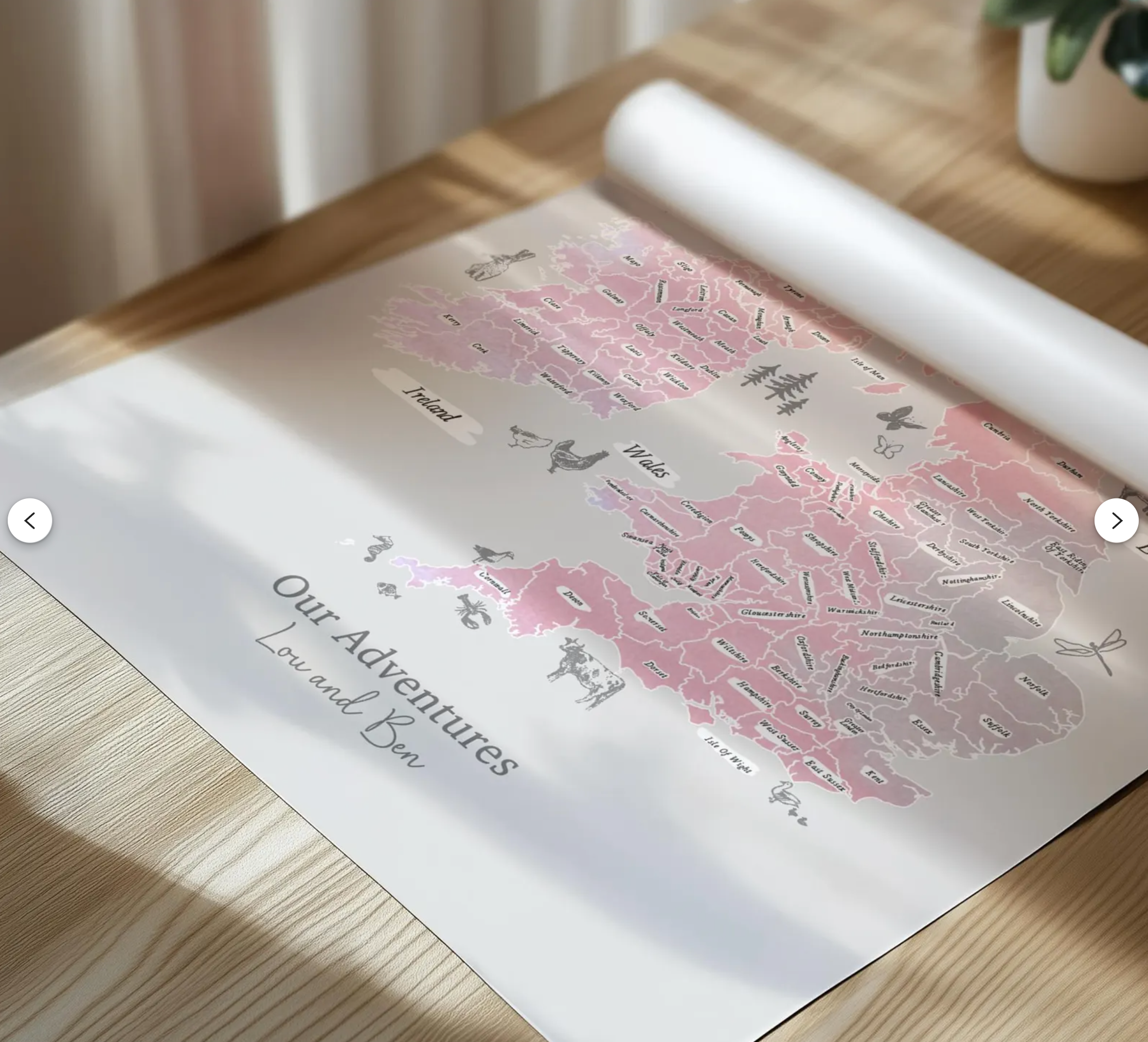 Personalised Scratch Off Map Hand drawn Watercolour UK MAP of England Ireland Scotland - Sea Spray colours - Unicorn Colours 3