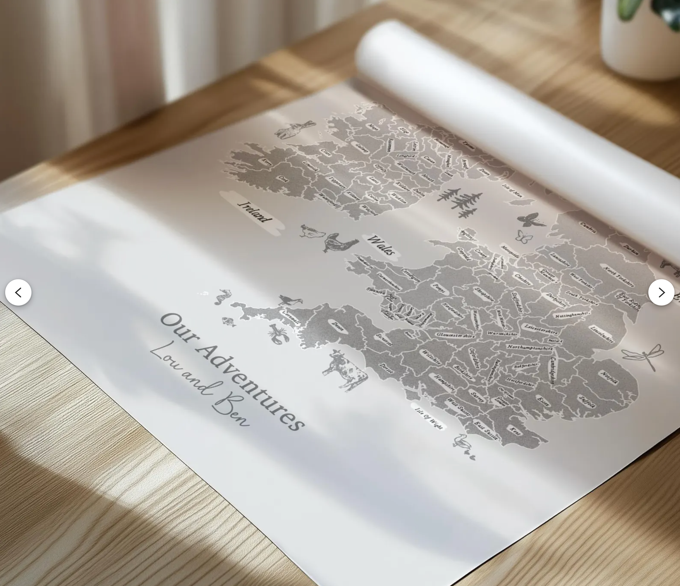 Personalised Scratch Off Map Hand drawn Watercolour UK MAP of England Ireland Scotland - Sea Spray colours - Unicorn Colours 5