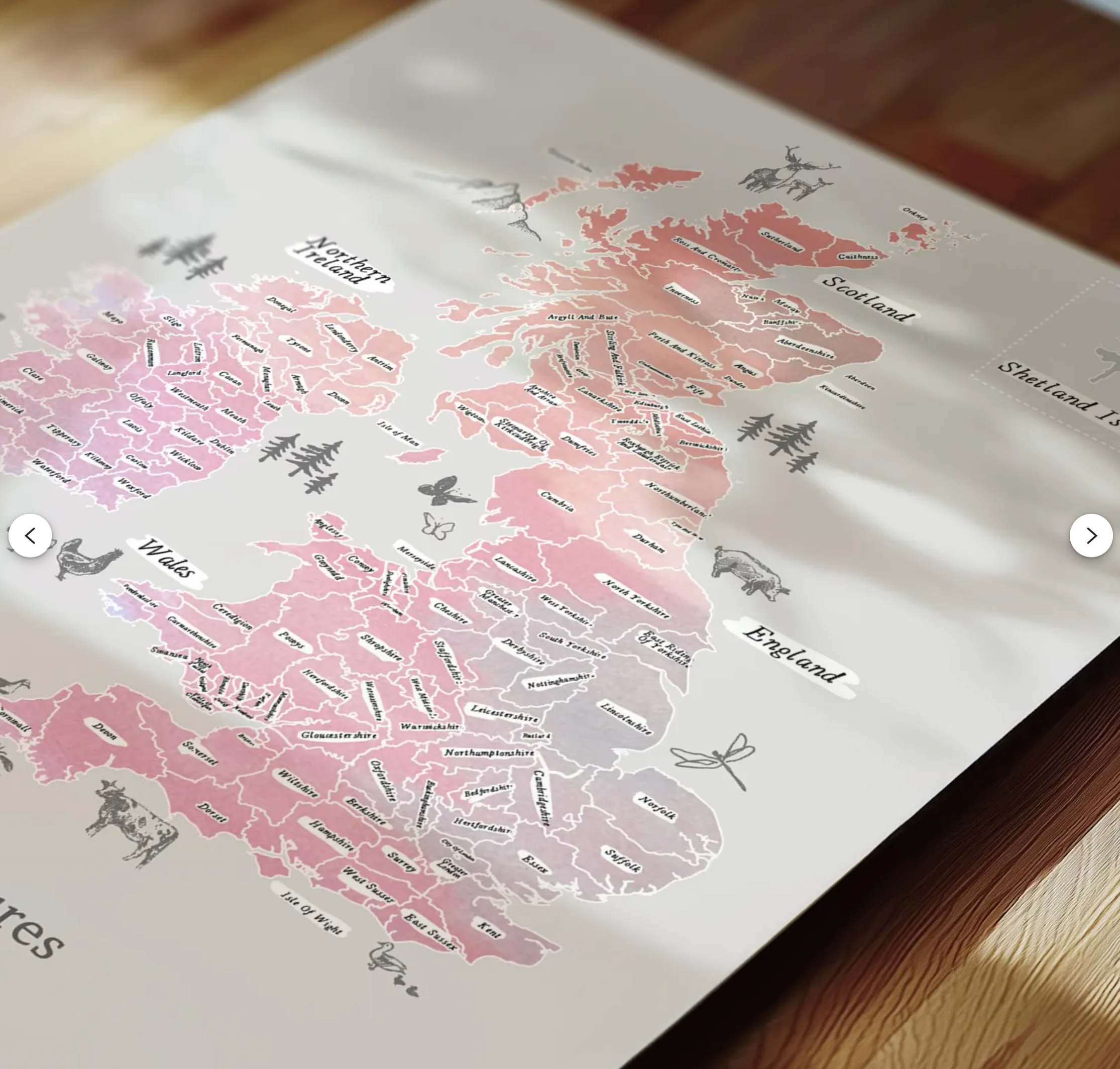 Personalised Scratch Off Map Hand drawn Watercolour UK MAP of England Ireland Scotland - Sea Spray colours - Unicorn Colours 7
