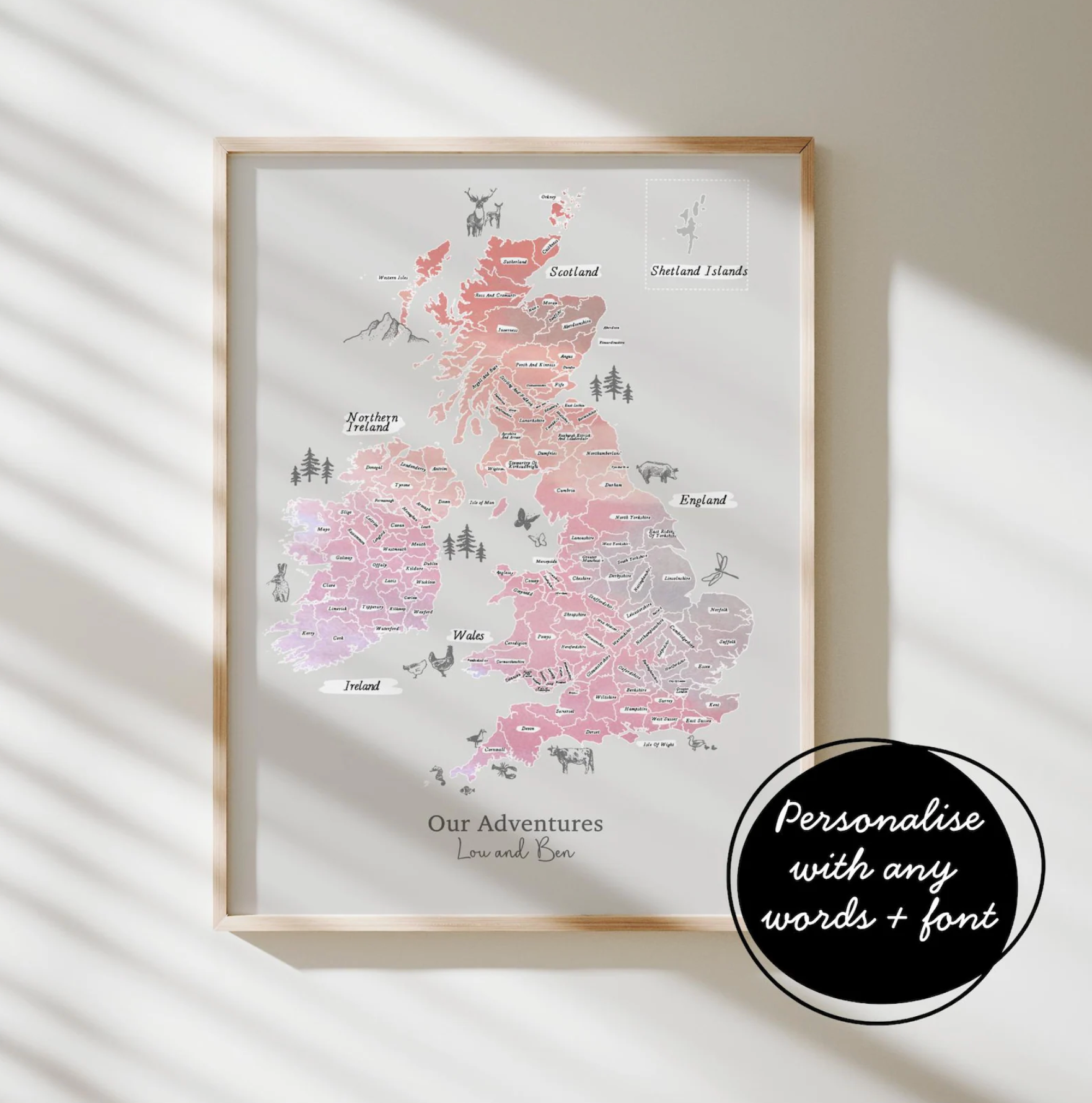 Personalised Scratch Off Map Hand drawn Watercolour UK MAP of England Ireland Scotland - Sea Spray colours - Unicorn Colours 8