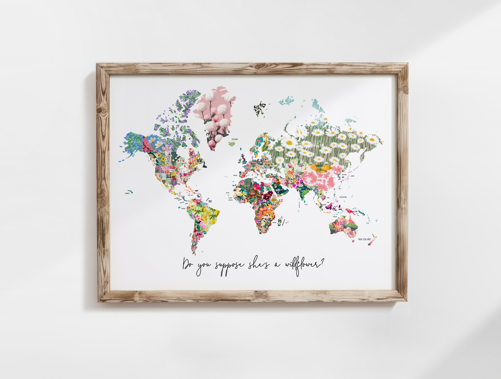 Personalised Scratch Off Map Hand drawn Watercolour World Atlas - FLOWER FLORAL EDITION