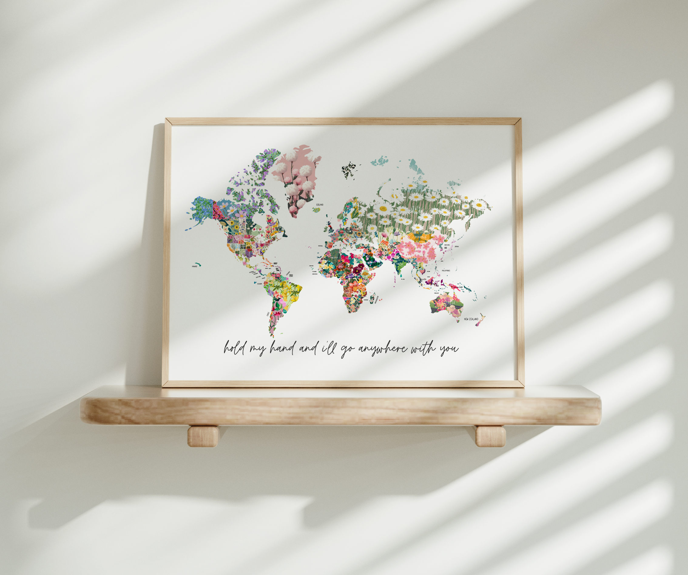 Personalised Scratch Off Map Hand drawn Watercolour World Atlas - FLOWER FLORAL EDITION