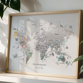 Personalised Scratch Off Map Hand drawn Watercolour World Atlas - RAINBOW