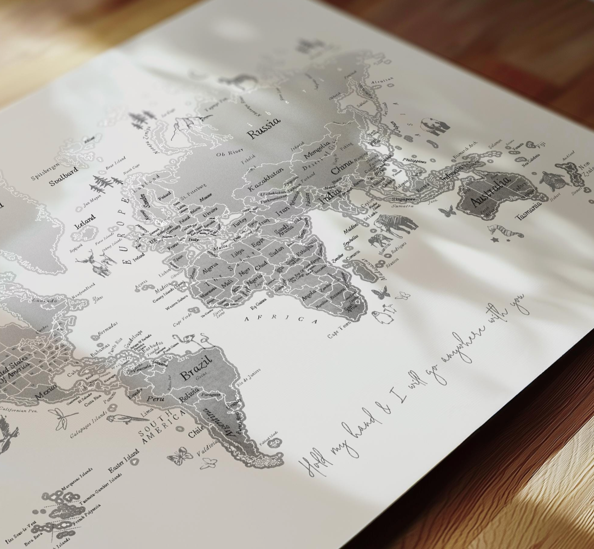 Personalised Scratch Off Map Hand drawn Watercolour World Atlas - RAINBOW 6