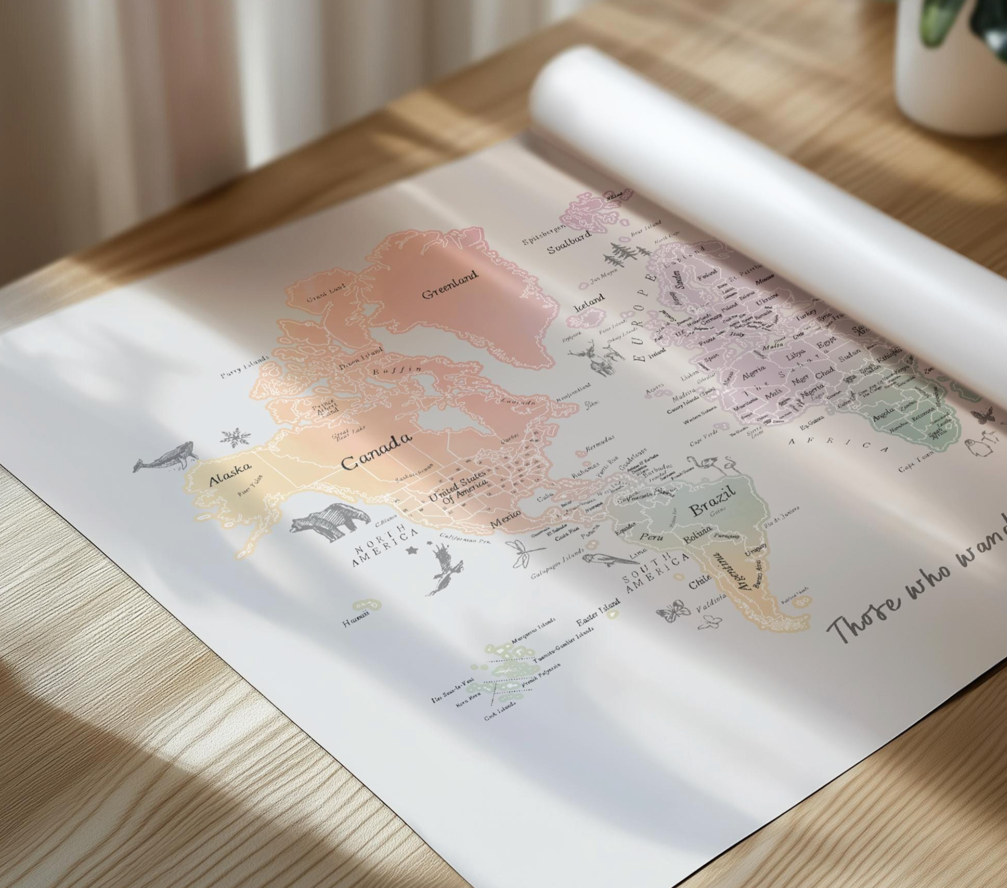 Personalised Scratch Off Map Hand drawn Watercolour World Atlas - RAINBOW 9