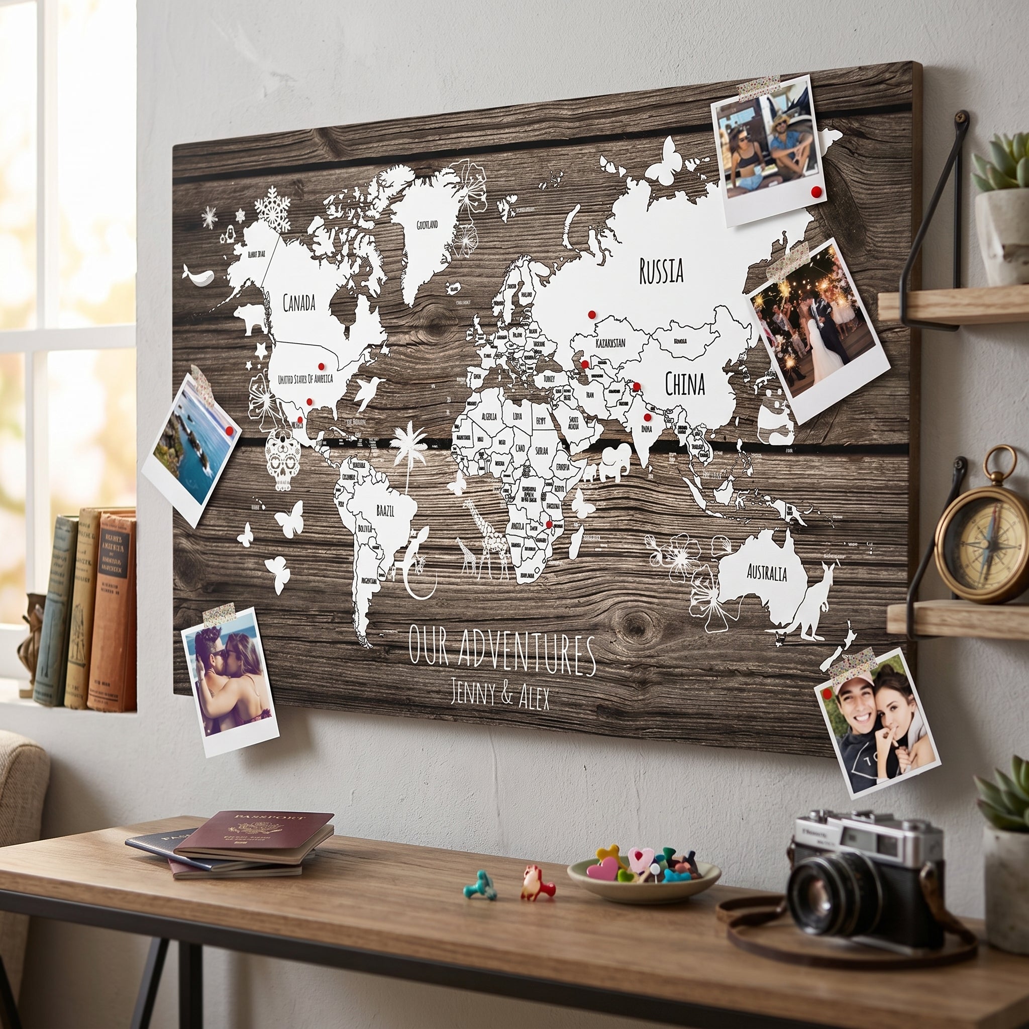 Personalised World Map Pin Board | Custom Travel Map with Pins | Push ...