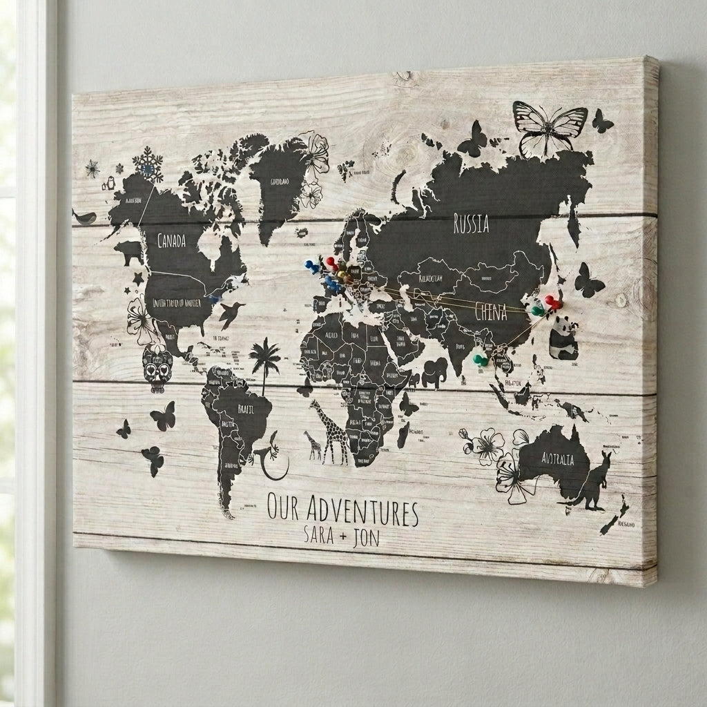 Personalised World Map Push Pin – Custom Travel Map Wall Art – Gift for ...