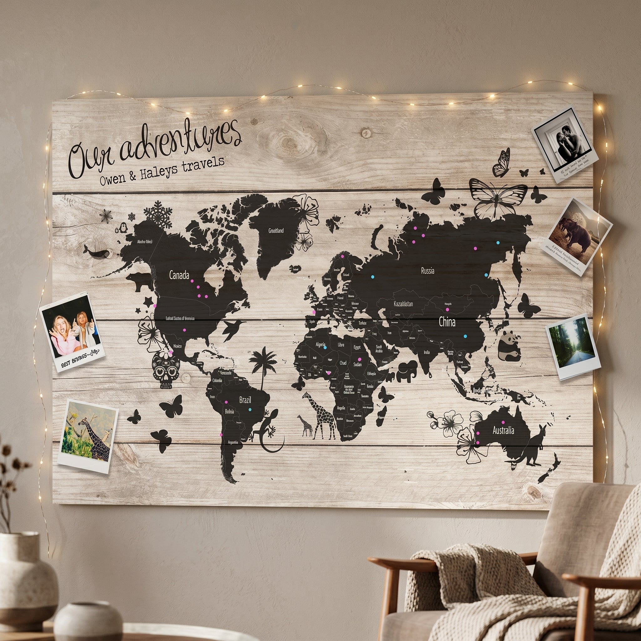 Personalised World Map Push Pin – Custom Travel Map Wall Art – Gift for ...