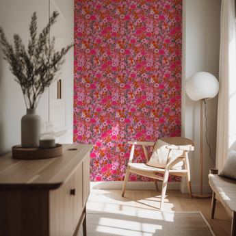 Pink Fairy Flower Pattern - Retro Flower Pattern Wallpaper Mural - Removable Wall decor - Nursery, Baby Girl1