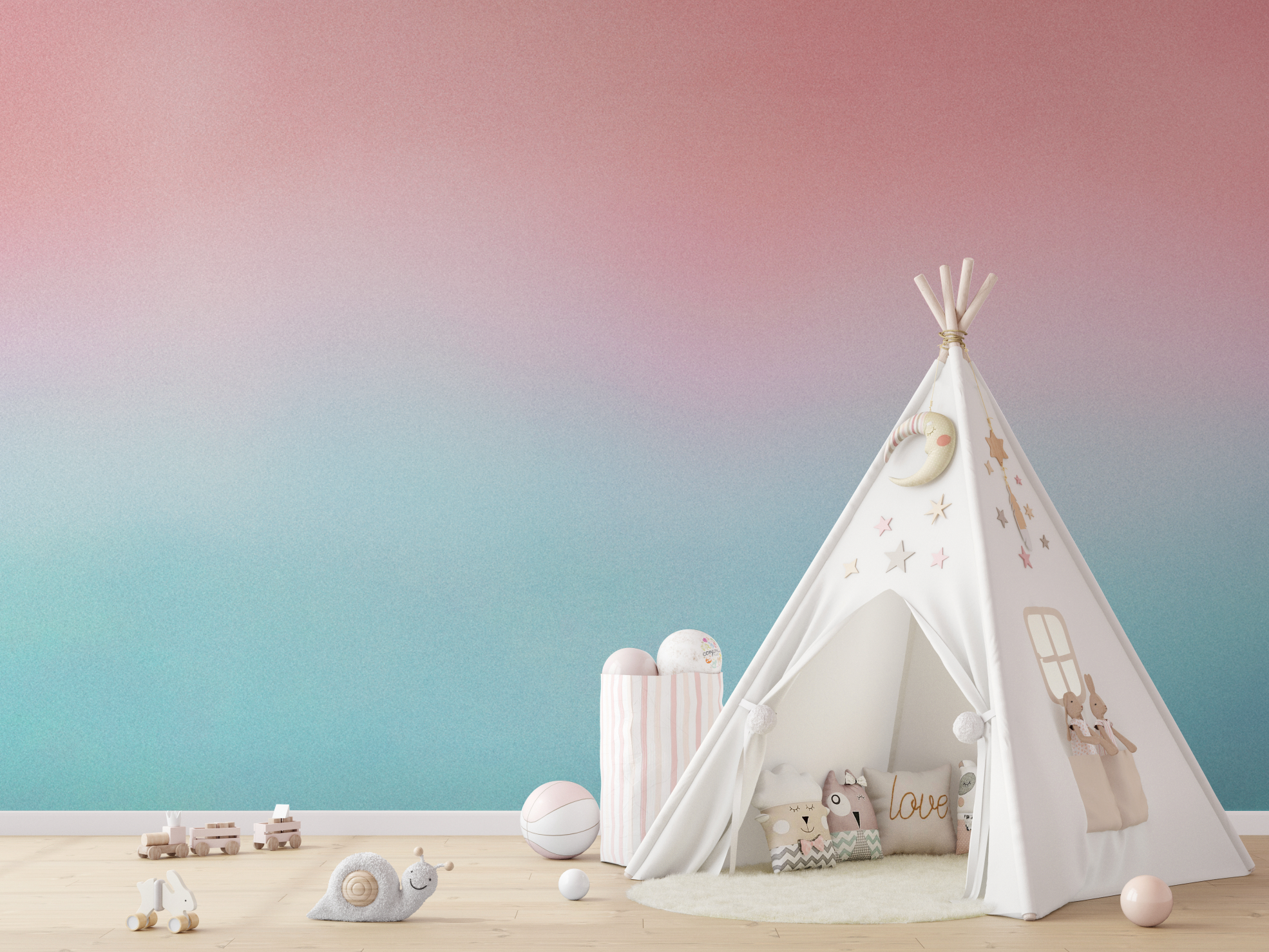 Pink to Blue Fade Gradient Watercolour Wallpaper Mural Peel and Stick Removable Bedroom Living room 2