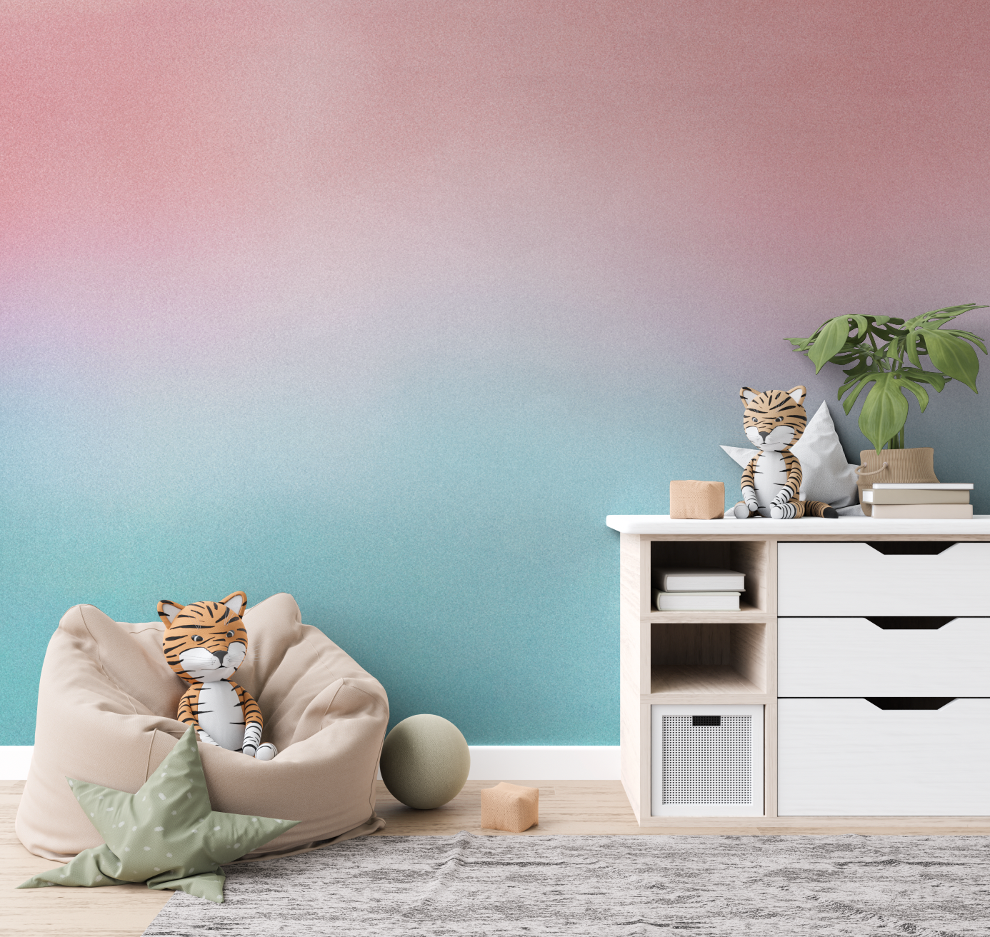Pink to Blue Fade Gradient Watercolour Wallpaper Mural Peel and Stick Removable Bedroom Living room