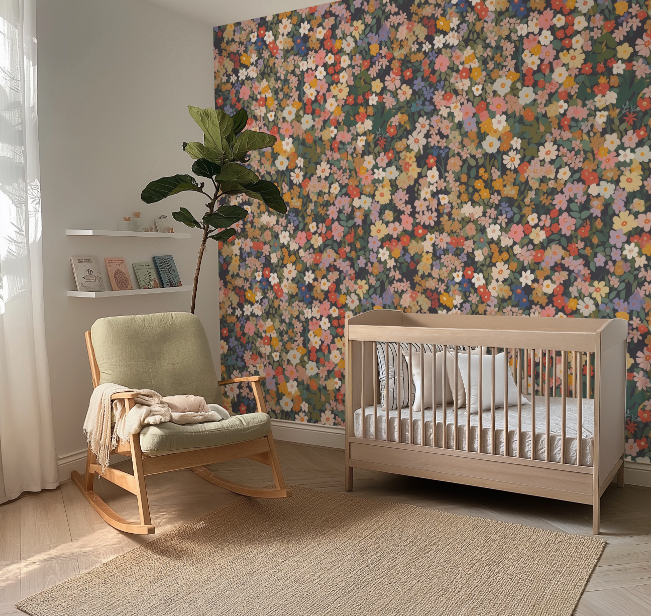 Primary_shades_ditsy_flowers_-_Retro_Flower_Pattern_Wallpaper_Mural_-_Removable_Wall_decor_-_Nursery_Baby_Girl 3