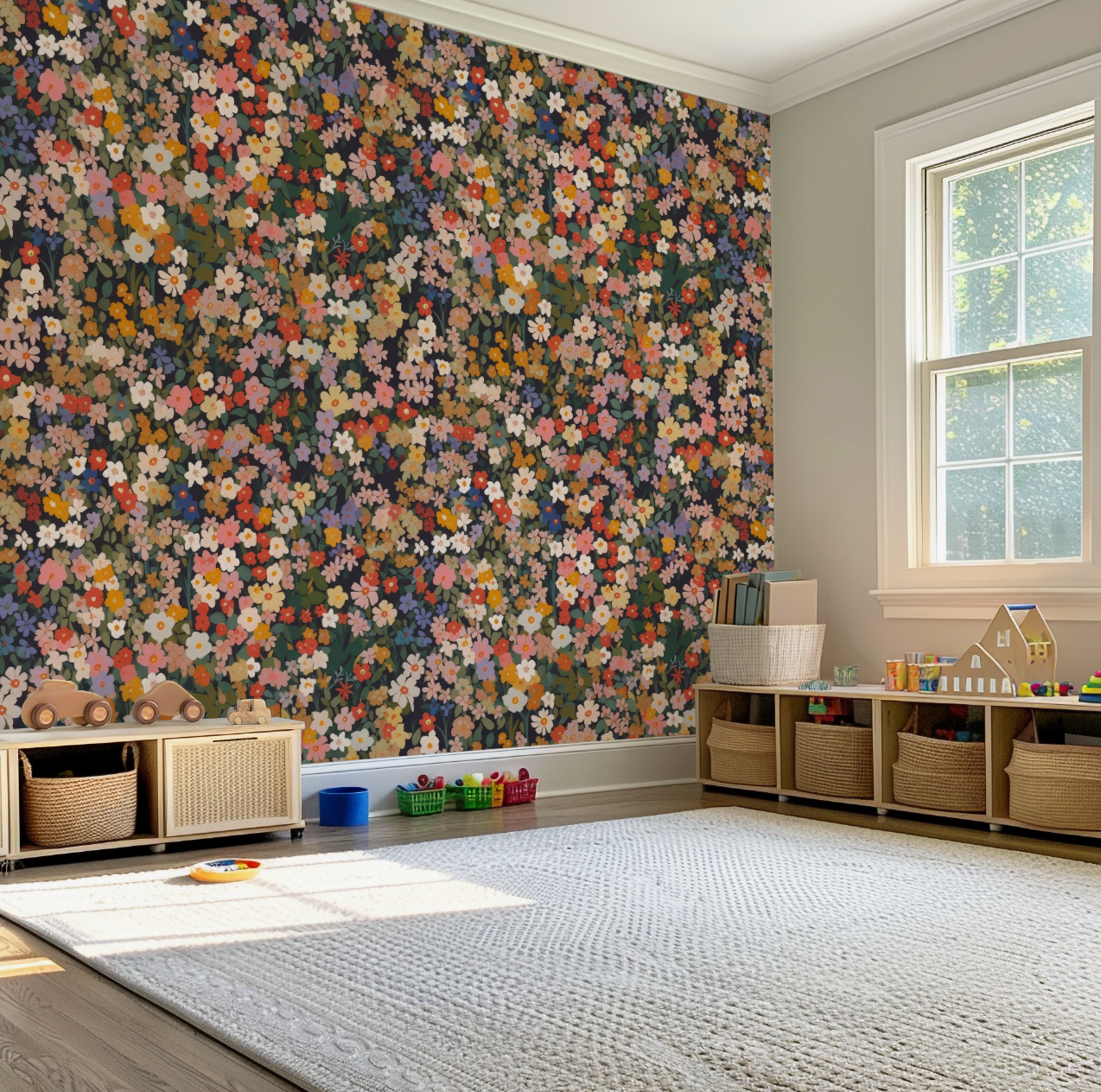 Primary_shades_ditsy_flowers_-_Retro_Flower_Pattern_Wallpaper_Mural_-_Removable_Wall_decor_-_Nursery_Baby_Girl 6