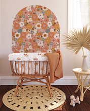 Hippie Boho Groovy Flowers Arch Decal - Retro Flower Pattern Wall Sticker - Removable Arch Wall decor - Nursery, Baby Girl, Terracotta