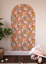 Hippie Boho Groovy Flowers Arch Decal - Retro Flower Pattern Wall Sticker - Removable Arch Wall decor - Nursery, Baby Girl, Terracotta