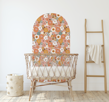 Hippie Boho Groovy Flowers Arch Decal - Retro Flower Pattern Wall Sticker - Removable Arch Wall decor - Nursery, Baby Girl, Terracotta