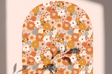 Hippie Boho Groovy Flowers Arch Decal - Retro Flower Pattern Wall Sticker - Removable Arch Wall decor - Nursery, Baby Girl, Terracotta