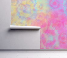 Tie Dye Boho Dreamy Peel and Stick or Traditional Wallpaper Watercolour -  Pink Blue Pastel Peach Rainbow